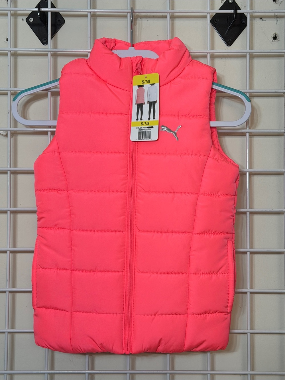 Puma Kids Bright Pink Quilted Vest Size Small 7/8 kids Girls New With Tag
